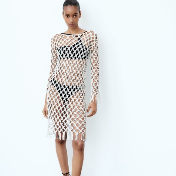NWT WHITE MACRAMÉ KNIT DRESS LIMITED EDITION - Picture 1 of 9